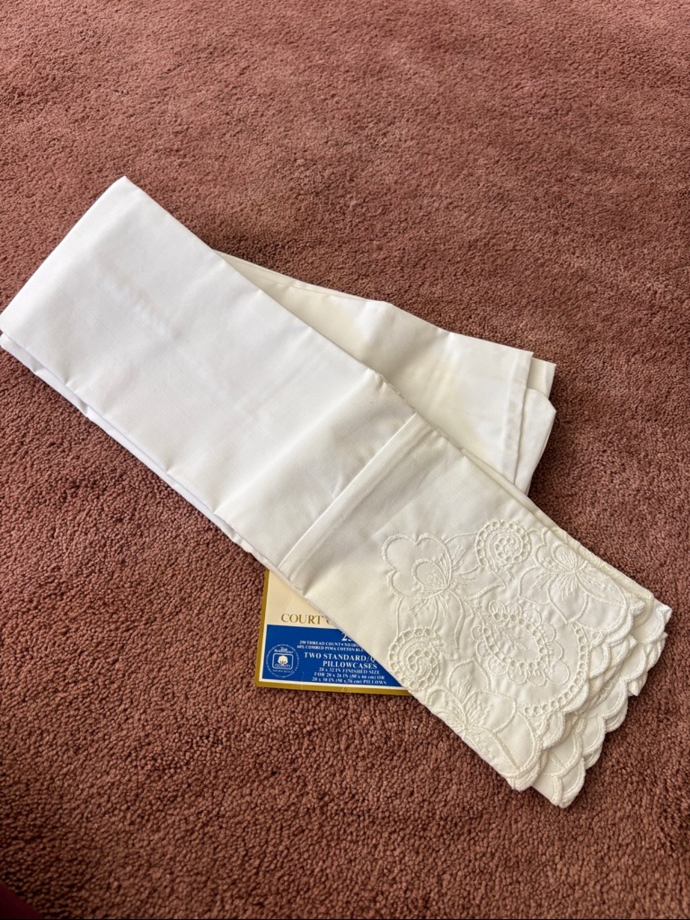 250-Thread White Embroidered Pillowcases - Set of 2 - Picture 2 of 3